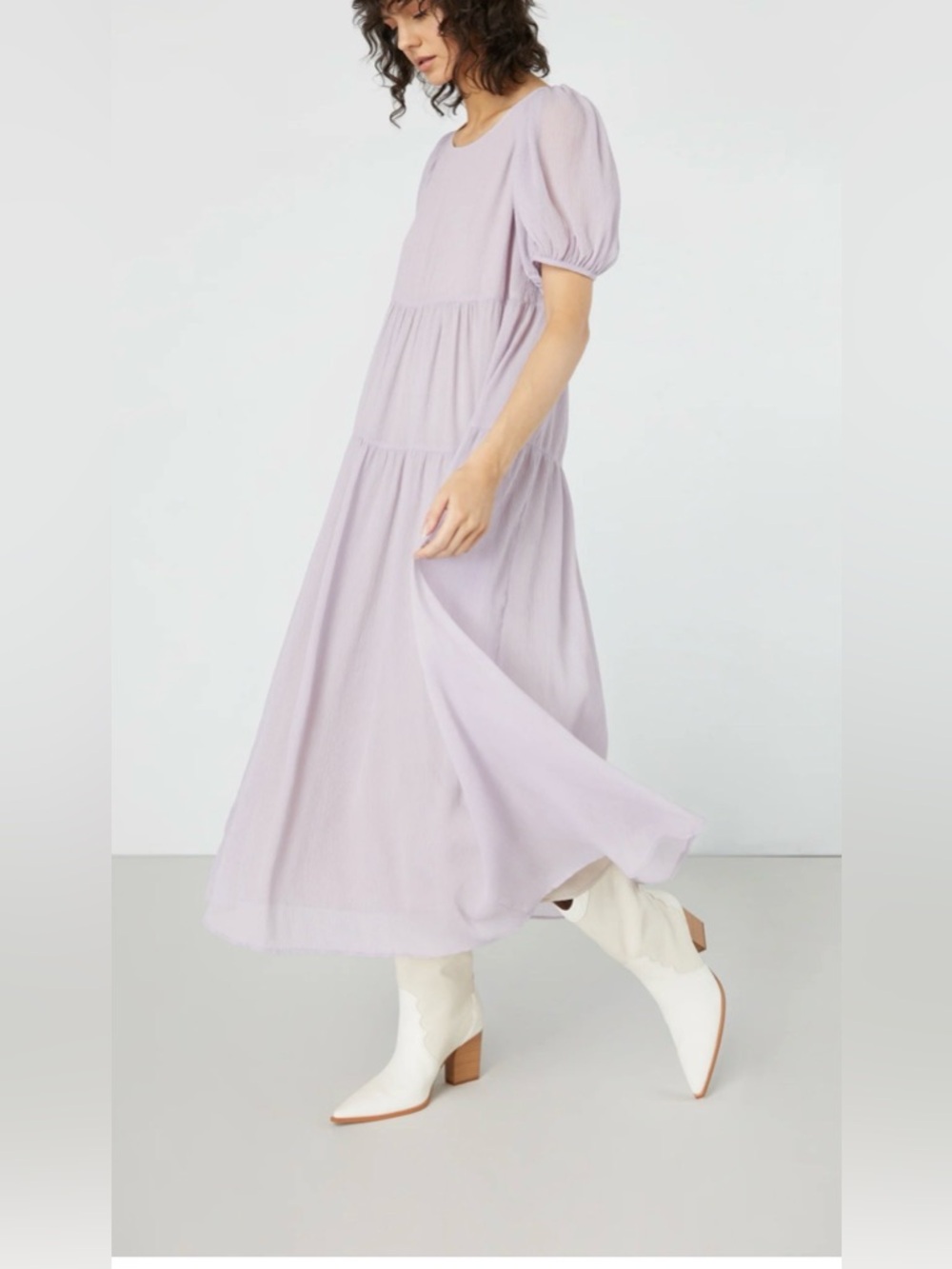 Oak+Fort lilac PUFF SLEEVE TIERED DRESS Size XS